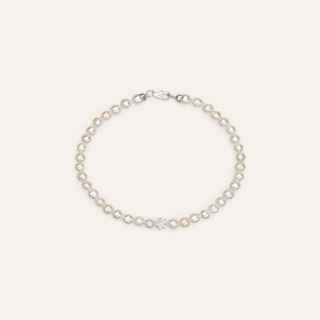 Pulsera Gabrielle de oro blanco con perla de agua dulce y cristal