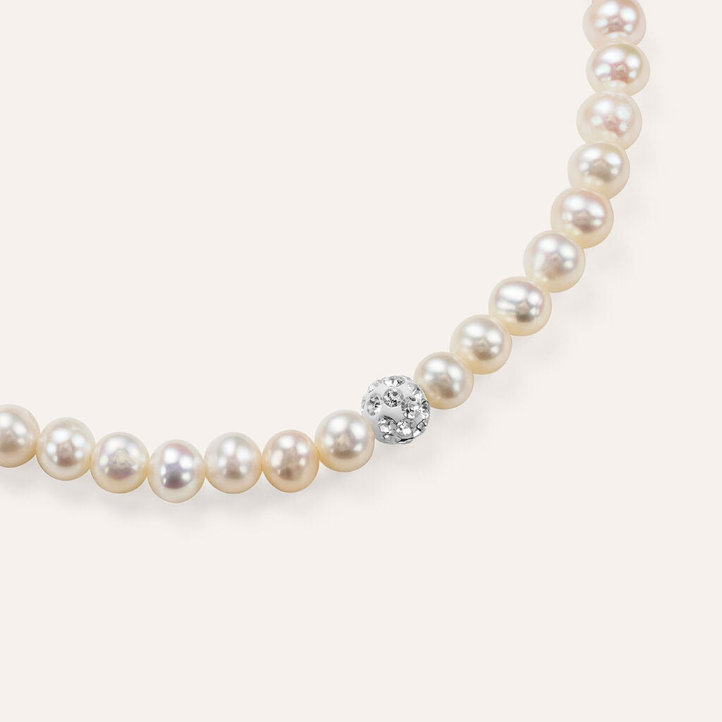 Pulsera Gabrielle de oro blanco con perla de agua dulce y cristal