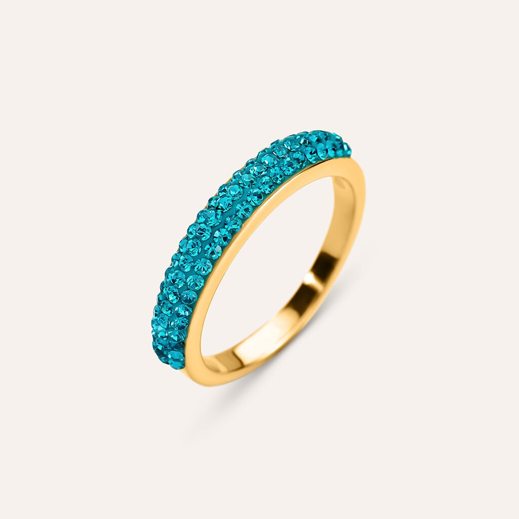 Anello Fascia Aura Acciaio Dorato Cristallo