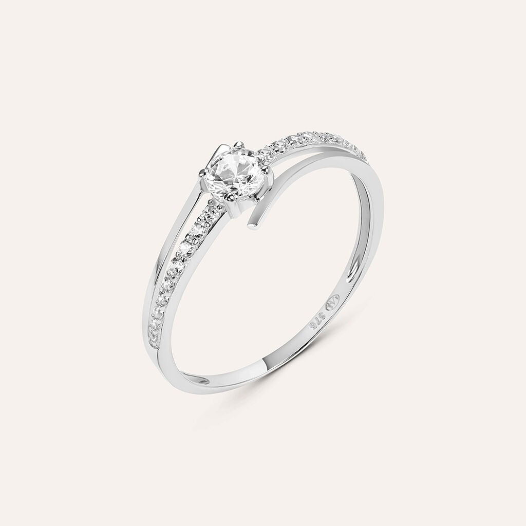Anillo solitario Claire de oro blanco con circonitas