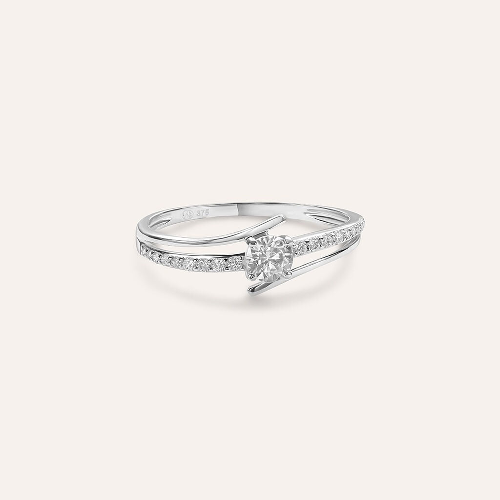 Anillo solitario Claire de oro blanco con circonitas